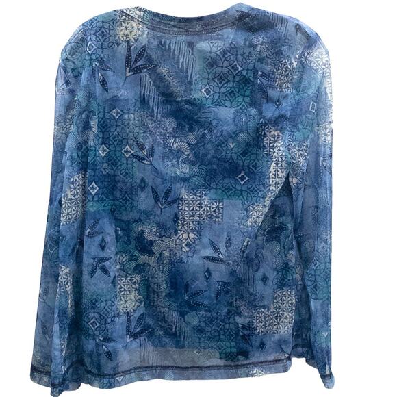 Coldwater Creek Twin Set Tank Top Jacket Sheer Blue Print S - Picture 2 of 4